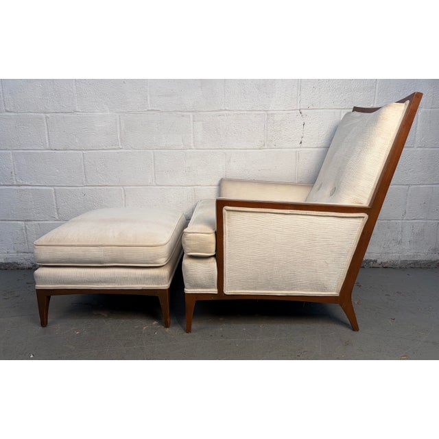 Wood Mid-Century Upholstered Lounge Chair and Ottoman For Sale - Image 7 of 16