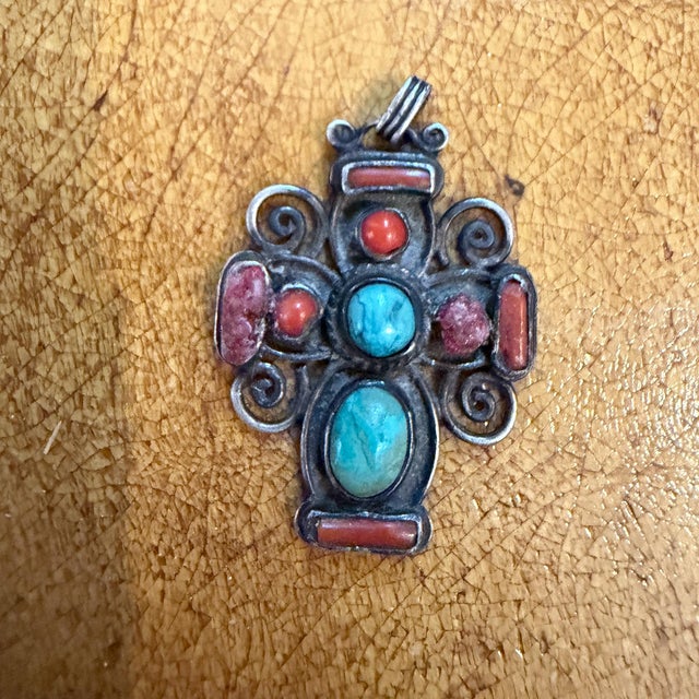 Matilde Poulat Matl Mexican Silver and Turquoise Cross Pendant For Sale - Image 14 of 15