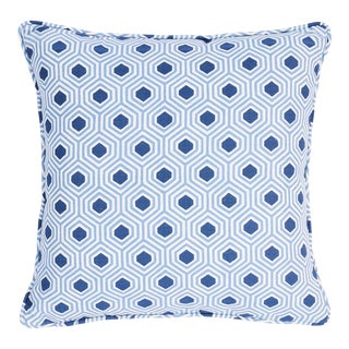Schumacher Otis Hand Print 18" Pillow in Blue For Sale