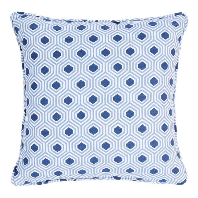 Schumacher Otis Hand Print 18" Pillow in Blue For Sale