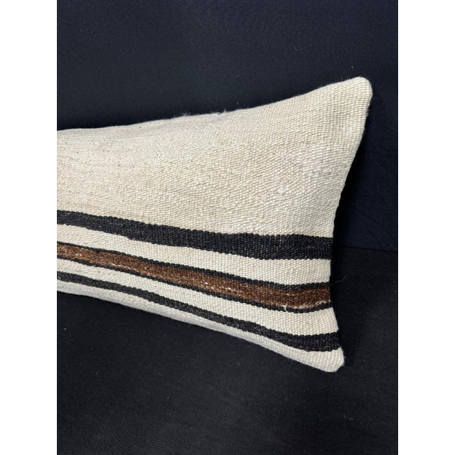 Turkish Hemp Pillow Cushion Natural Beige Black Cushion Cover 14"x40" For Sale - Image 4 of 4
