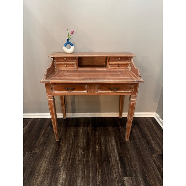 Shabby Chic 1990s Distressed Mahogany Wood Ladies Writing Desk - Excellent Condition For Sale - Image 3 of 12