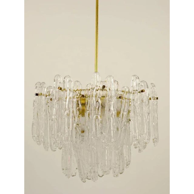 Kinkeldey Icicle Brass Ice Glass Chandelier attributed to Kinkeldey, Germany, 1960s For Sale - Image 4 of 11