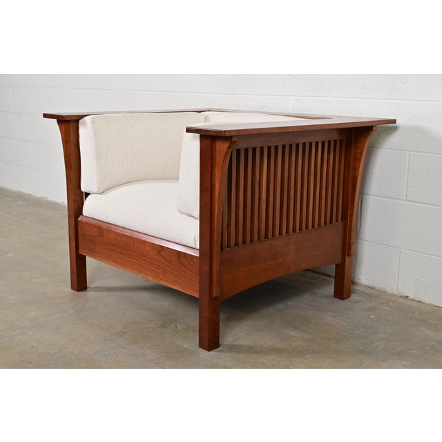 L. & J.G. Stickley, Inc. Stickley Mission Arts & Crafts Cherry Wood Spindle Lounge Chair, Newly Upholstered For Sale - Image 4 of 12