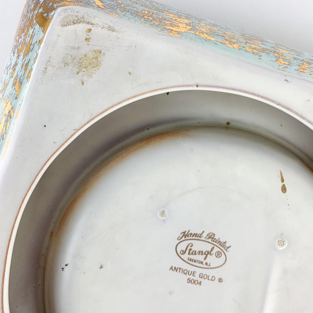 Ceramic Vintage Stangl MCM Antique Gold Blue Large Ceramic Ashtray Hollywood Regency For Sale - Image 7 of 9
