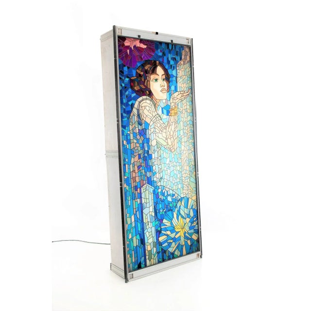 Stained glass designer lightbox featuring a gorgeous image of a woman blowing a kiss. Floorstanding and completely...