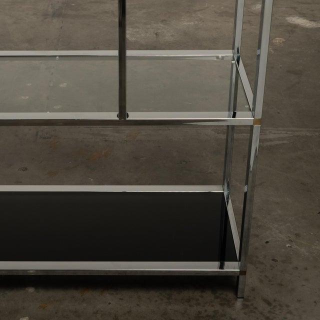 1970s Chrome Glass Brass Etagere Mixed Metal Glam Display Shelf Baughman For Sale - Image 14 of 16