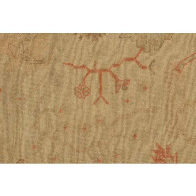 Textile Vintage Turkish Oushak Rug in an All Over Beige, Orange, Green Floral Pattern For Sale - Image 7 of 9