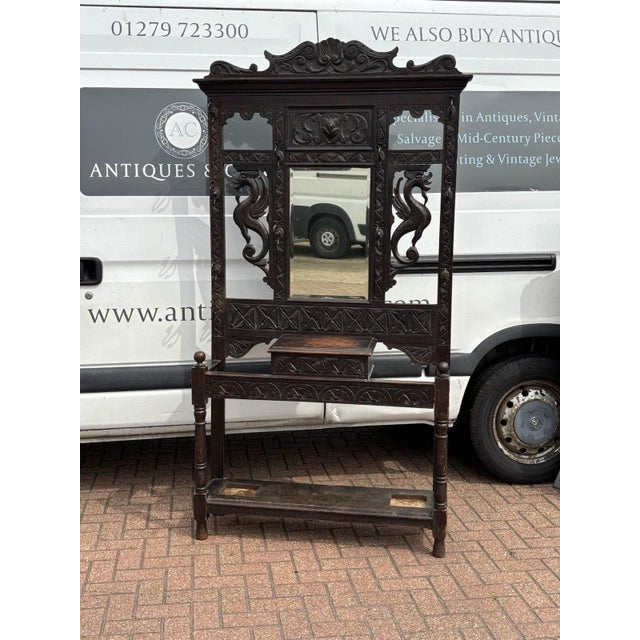 Victorian Oak Hall Stand with Mirror, Drawer And All Original Coat & Hat Hooks. This is an antique so will have signs of...