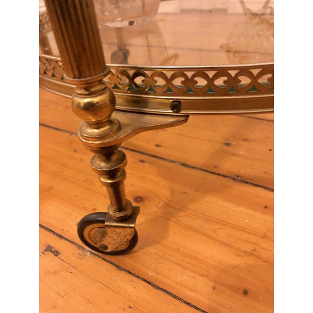 Gold Antique Style Round Brass Bar Cart with Smoked Glass Tops, 1950s For Sale - Image 8 of 15
