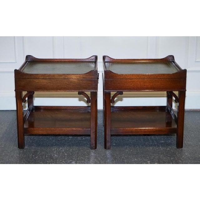 Bedside Tables with Green Leather Top For Sale - Image 9 of 10