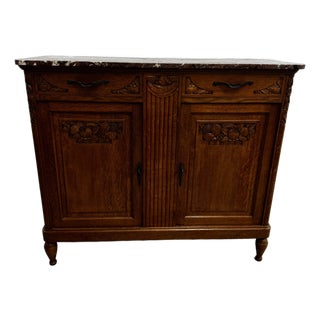 Art Deco Buffet in Oak and Royal Red Marble, 1920s For Sale