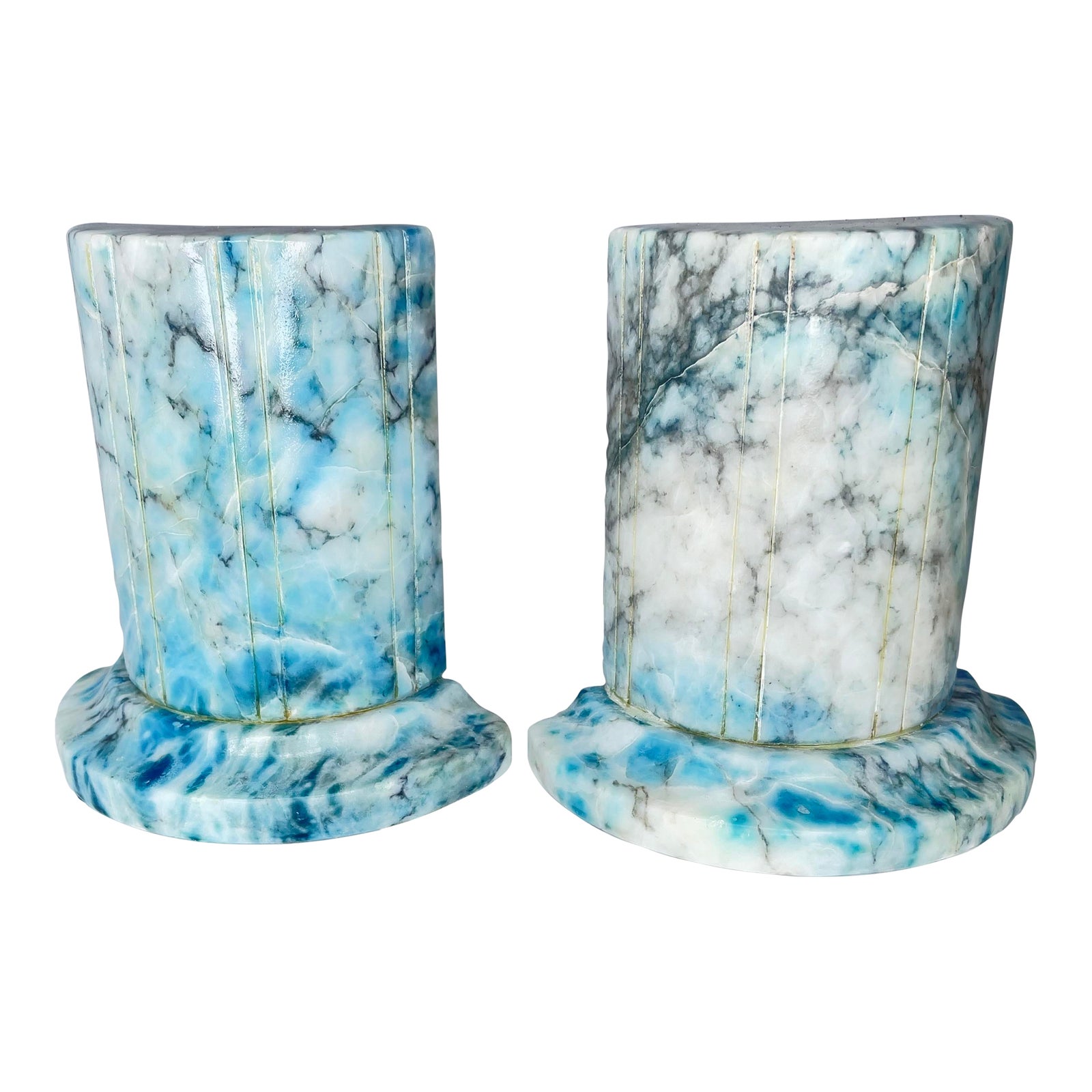 1950s Italian Blue Alabaster Marble Column Bookends a Pair Chairish