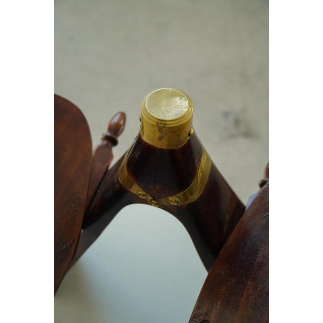Moroccan Camel Saddle Stool in Stained Wood, Brass and Leather, North Africa, 1980 For Sale - Image 17 of 18