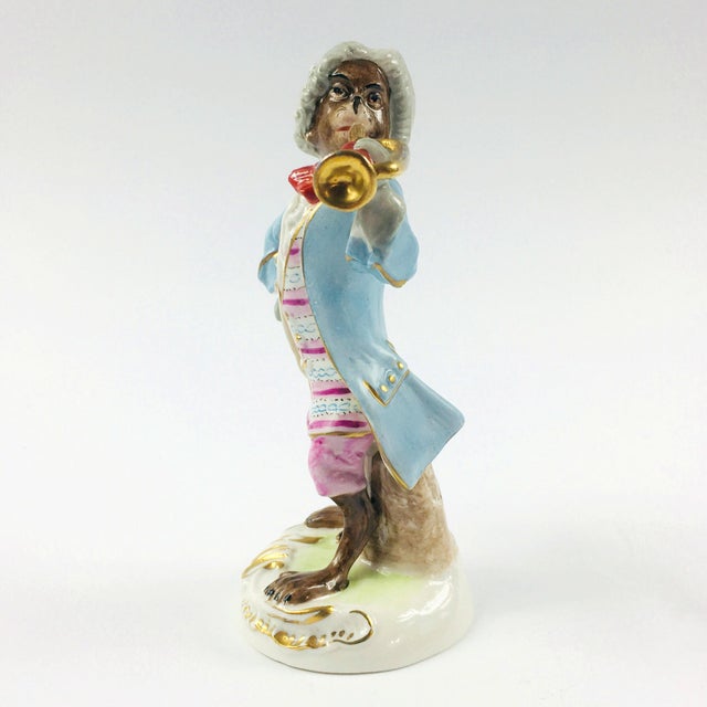 1970s Porcelain Monkey Band Trumpet Player Figurine From Scheibe