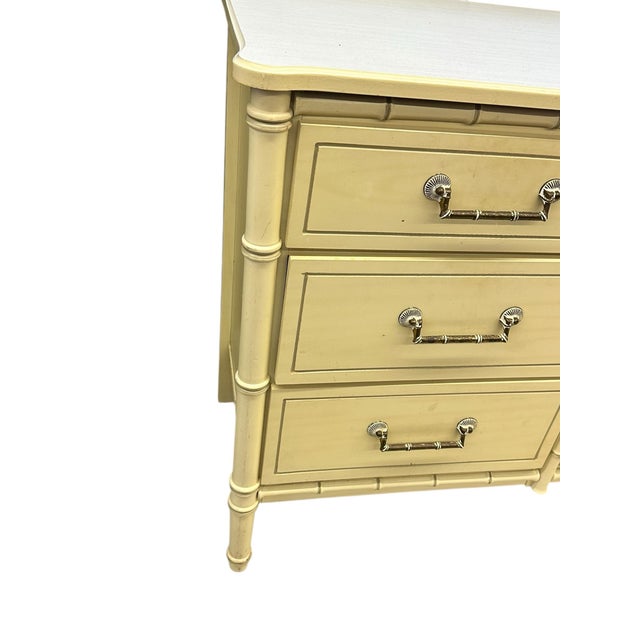 Cream Vintage Palm Beach Regency "Bali Hai" Henry Link Style Cream Colored Faux Bamboo Nine Drawer Dresser For Sale - Image 8 of 9