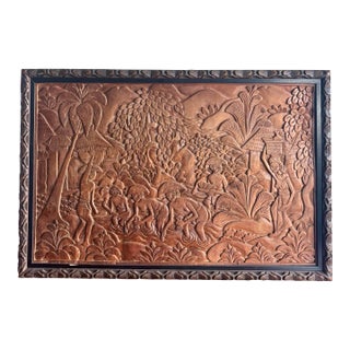 Mid-20th Century Balinese Hand-Carved Suar Wood Village Relief Panel For Sale