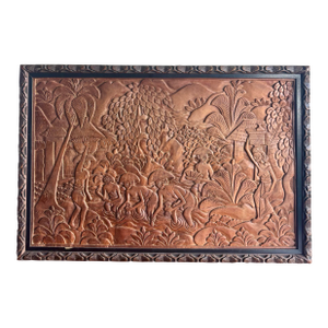 Mid-20th Century Balinese Hand-Carved Suar Wood Village Relief Panel