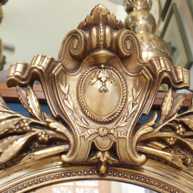Large French Belle Époque Era Gilded Oval Mirror For Sale - Image 6 of 13