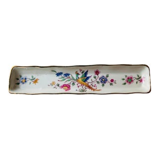 Antique Hammersley Fine Bone China Pen Tray, Bird of Paradise Chinoiserie, Gold Rim, Made in England, Circa 1900–1920 For Sale