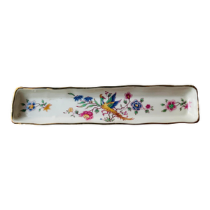 Antique Hammersley Fine Bone China Pen Tray, Bird of Paradise Chinoiserie, Gold Rim, Made in England, Circa 1900–1920