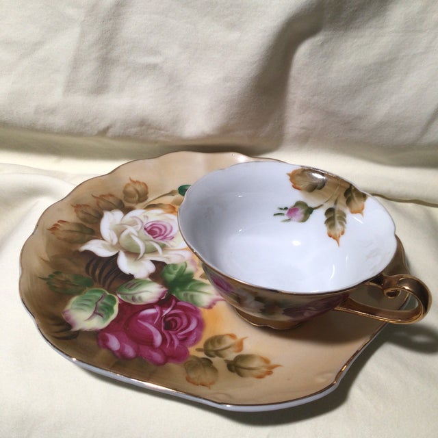 Vintage Lefton China HandPainted Roses With Gold Trim Luncheon Cup and