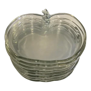 Mid 20th Century Clear Glass Apple Plates- Set of 8