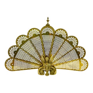 1920s Antique French Edwardian Brass Gargoyle Peacock Fireplace Screen For Sale