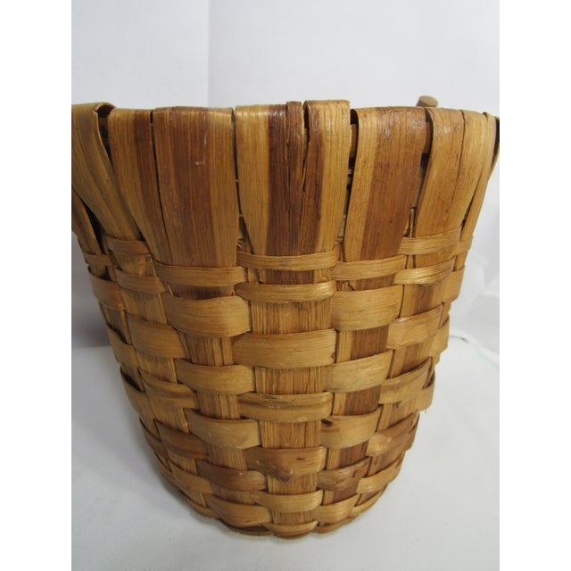 Vintage Wood Slat Basket + Bent Wood Stick Handle For Sale - Image 16 of 16