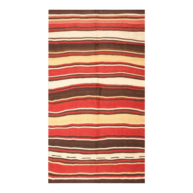 1900s Multicolor Stripe Kilim Antique n.w. Persian Flat-Weave Rug 6' X 10'8" Wool Carpet For Sale