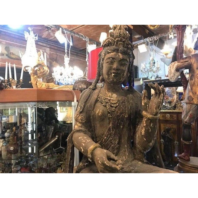 Early 19th century large wooden hindu festival icon of indra, mounted on a seated elephant. The statue still has the holes...