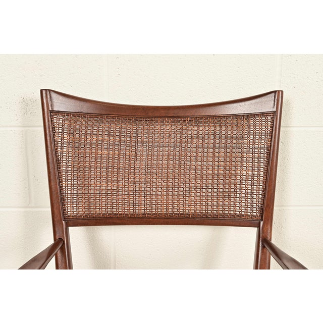 Paul McCobb Irwin Collection Mid-Century Modern Sculpted Walnut Cane Back Armchairs, Newly Refinished For Sale In South Bend - Image 6 of 12