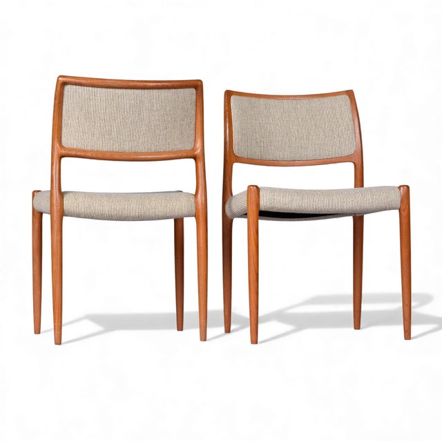 An outstanding set of six authentic J.L. Møller Model 80 dining chairs, crafted in Denmark in the late 1960s to early...