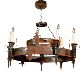 19th Century French Rusted Iron Six-Light Chandelier with Fleur De Lys Motifs For Sale