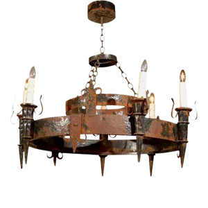 19th Century French Rusted Iron Six-Light Chandelier with Fleur De Lys Motifs