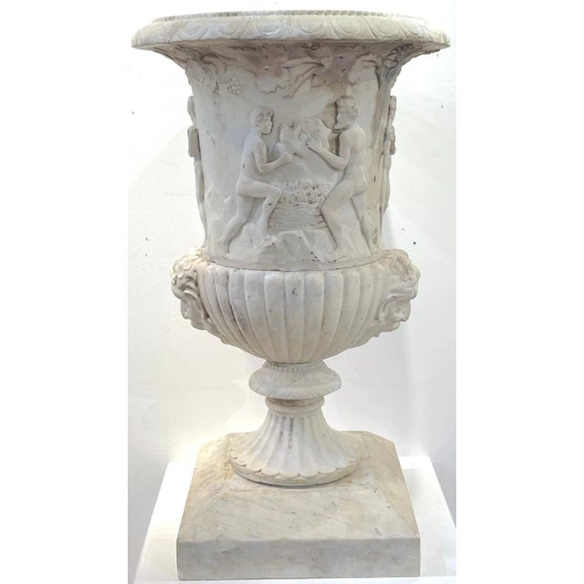 Italian 19th C or Older Antique Italian Carved Marble Bacchanalian Garden Urns - a Pair For Sale - Image 3 of 12