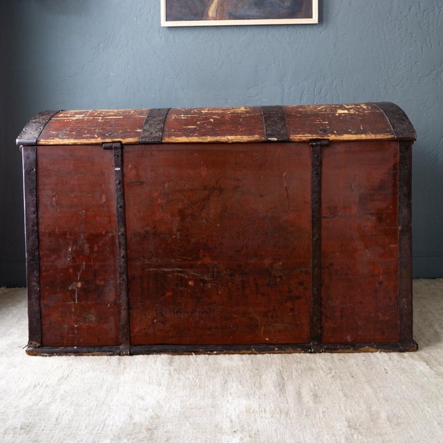 Large 19th Century Domed Immigrant Coffer Trunk Dated Modd 1854 For Sale - Image 12 of 18