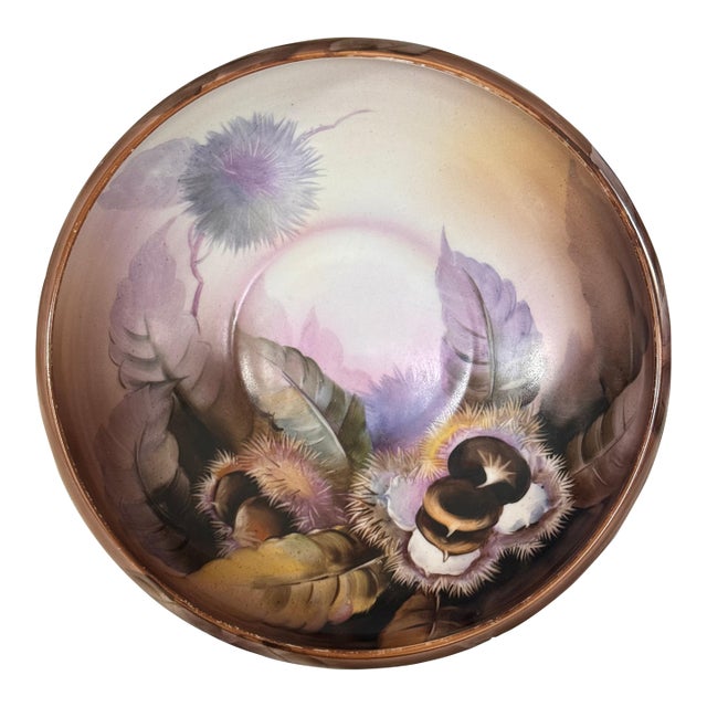 1930's Noritake Morimura Japan Chestnut Motif Hand Painted Decorative Bowl For Sale