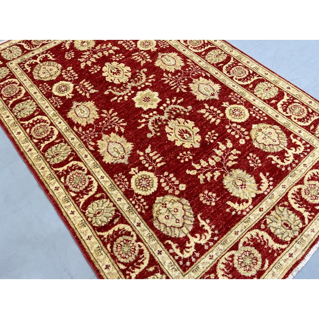 Red & Beige Persian-Style Floral Wool Rug, Natural Dyes, 3'4" X 4'11" For Sale - Image 10 of 16