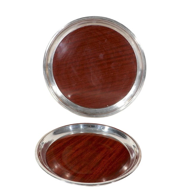 2 Faux Wood Grain Formica and Chrome Serving Trays by Crescent | Chairish