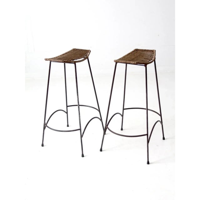 Wood Arthur Umanoff Style Bar Stools Pair For Sale - Image 7 of 11