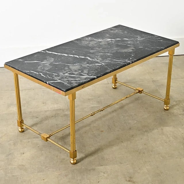Mid 20th Century Mid 20th Century French Midcentury Black Marble and Brass Coffee Table For Sale - Image 5 of 10