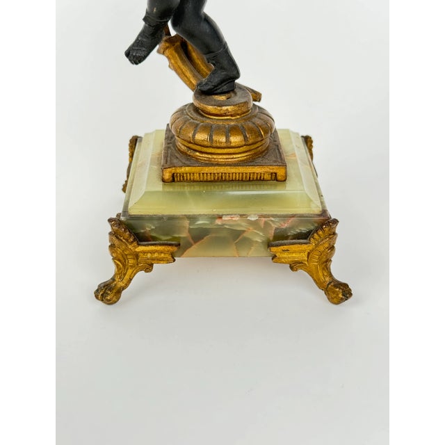 Art Nouveau Pair of Gilt & Patinated Art Nouveau Candelabras Mounted on Onyx For Sale - Image 3 of 6