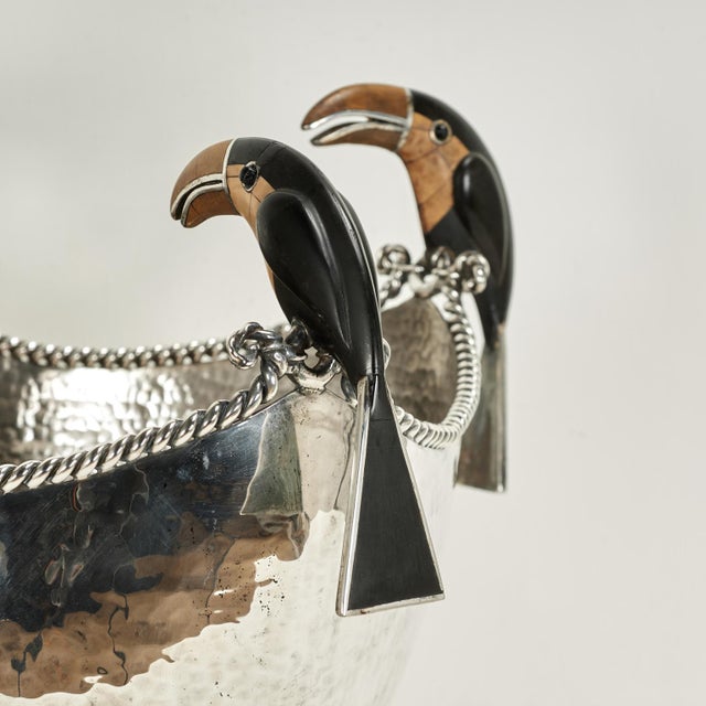 Mid Century Silver Plate Bowl or Wine Cooler With Toucans by Emilia Castillo For Sale In West Palm - Image 6 of 11