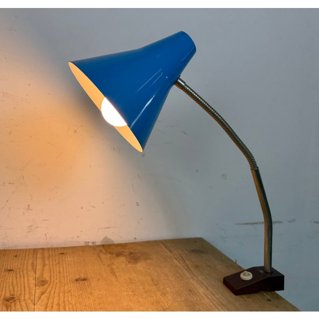Industrial German Blue Workshop Table Lamp from Reif Dresden, 1960s For Sale - Image 17 of 18