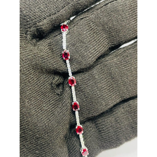 Gemstone Elegant 18k Gold Ruby 2.84ct & Diamond 0.39ct Bracelet, New For Sale - Image 7 of 8