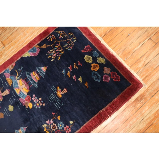Textile Zabihi Collection Chinese Art Deco Small Rug For Sale - Image 7 of 8