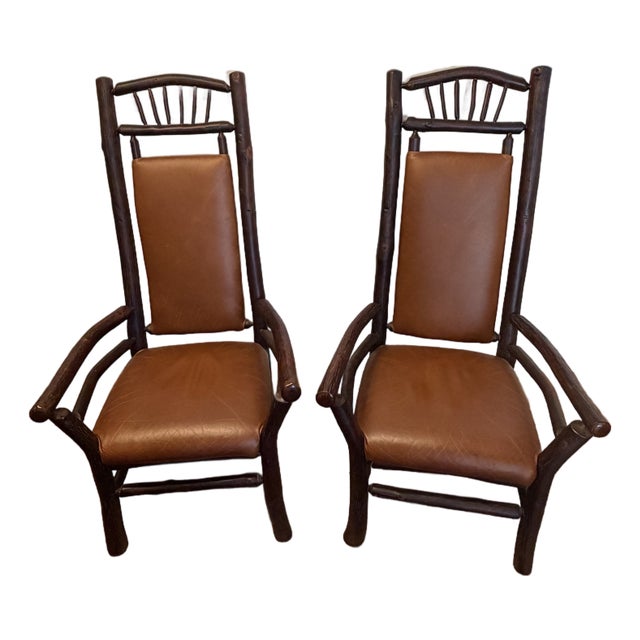 Late 20th Century Pair of 2 Attributed to Old Hickory Furniture Co. Arm Chairs For Sale