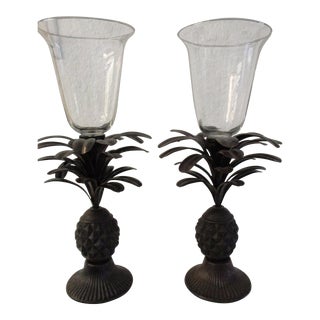 Vintage Figural Pineapple Hurricane Candle Holders, a Pair For Sale