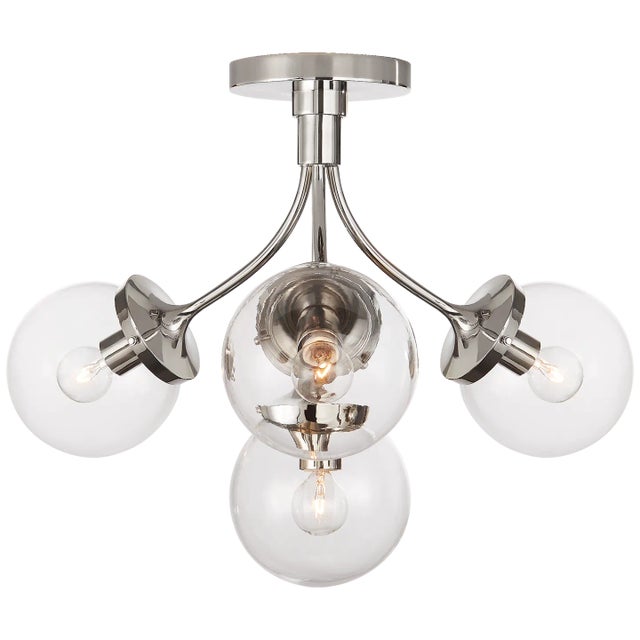 Prescott Medium Semi-Flush Mount in Polished Nickel with Clear Glass Designer: kate spade new york Canopy: 5" Round...